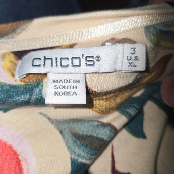 Chico’s Size 3 Floral V Neck Travel Stretch Top XL Garden Print - Picture 2 of 8